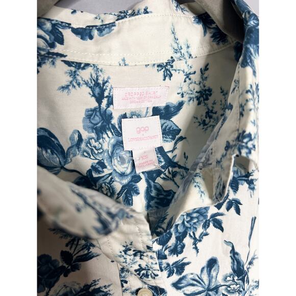 Gap × LoveShackFancy Organic Cotton Cropped Shirt Blue Floral XS Button Down - Picture 6 of 7